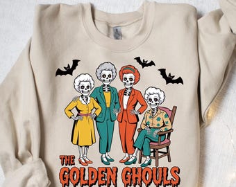 Sudadera de Los Ghouls Dorados, Camiseta de esqueleto de Halloween adorable, Suéter de calavera para mujer, Sudadera con capucha para fiesta de Halloween, Camiseta espeluznante, Camiseta de temporada de Halloween