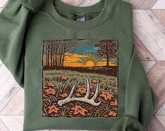 Hunting Season Sweatshirt, Nature Scene Hoodie, Hunting Lover Shirt, Deer Horn Tee, Deer Hunting Nature Shirt, Gift For Nature Lover
