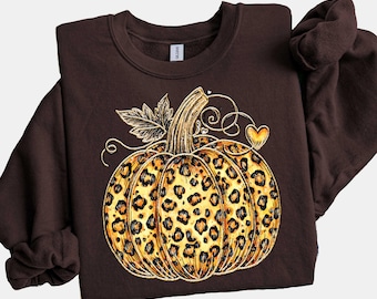 Leopard Pumpkin Sweatshirt, Cheetah Pumpkin tShirt,Thanksgiving Shirt, Thankful Long Sleeve,Fall Shirt, Hello Pumpkin,Family Matching Hoodie