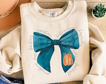 Retro Fall Pumpkin Bow Sweatshirt, Fall Coquette Bow Shirt, Fall Shirt, Autumn Pumpkin, Fall Autumn Shirt