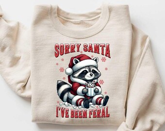 Feral Raccoon Sweatshirt, Christmas Raccoon Sweater, Cozy Christmas T-Shirts, Funny Animal Shirt, Merry Christmas, Xmas Holiday Gifts
