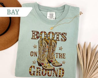 Comfort Colors®Cowgirl Boots Line Dance Shirt,Where Them Fans At Black Cowgirl Tee,Boots On The Ground Black Cowgirl Tshirt,Cowgirl Tee Gift