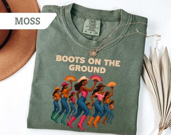 Comfort Colors®Cowgirl Boots Line Dance Shirt,Western Apparel Tee,Country Music Gift,Boots on the Ground T-shirt,Cowboy Boots Rodeo Shirt