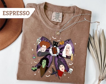 Comfort Colors®Halloween Character Gothic Coquette Bow Shirt, Retro Halloween Sweatshirt,Horror Characters, Trendy Spooky Season Tee Gift