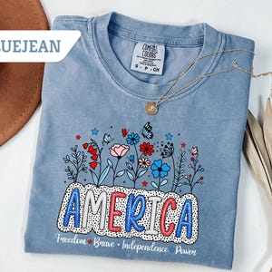 Comfort Colors  Floral American T-shirt, America Shirt, 4th of July Shirt, Memorial Day Gift, American Flag Shirt