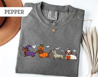 Comfort Colors® Dachshund Halloween Sweater, Halloween Dog Shirt, Wiener Dog Tee, Funny Sausage Dog T-Shirt, Spooky Dog Shirt,Dog Lover Gift