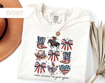 Comfort Colors®Coquette 4th of July Bow T Shirt, Cute Independence Day Tee, American Cowgirl shirt, Fourth of July Country Shirt,Summer Gift