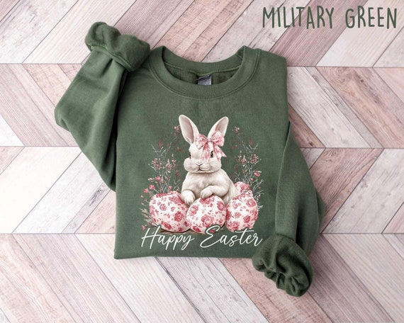 Floral Boho Easter Bunny Sweatshirt, Cute Bunny Easter T-shirt, Easter Matching Gift, Coquette Easter Shirt, Easter Bunny Crewneck