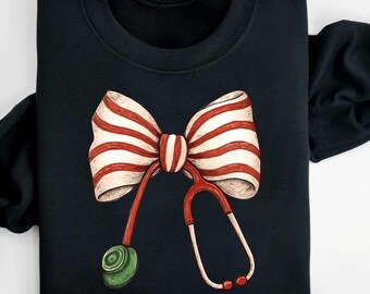 Christmas Nurse Sweatshirt, Coquette Bow Nurse Shirt, Floral Holiday Nursing Gift NICU Nurse, Xmas ER Nurse Sweater, Labor and Delivery Tee