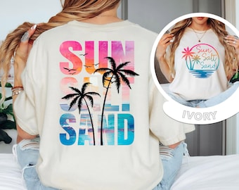 Camiseta de playa Comfort Colors® Sun Sand Salt, camiseta de verano, camiseta de playa de moda para mujer, camisetas de vacaciones de verano, camiseta de playa para mujer, camiseta de verano