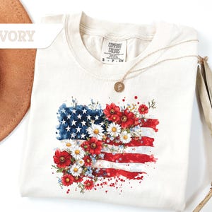 Comfort Colors American Floral Flag T-shirt, America Shirt, 4th of July Shirt, Memorial Day Gift, American Flag Shirt