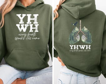 Sudadera cristiana con el nombre YHWH, Cada respiración pronuncia Su nombre Versículo bíblico Cuello redondo, Nombre hebreo de Dios Regalo religioso, Ropa de mujer