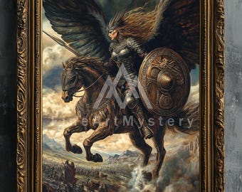 ワルキューレとペガサスの油絵：キンドリー・グローブによる