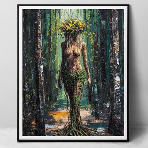 Gaia, Göttin der Erde - Kunstdruck auf Papier, Mutter Erde Wicca Dryade im Wald, digitales Ölgemälde