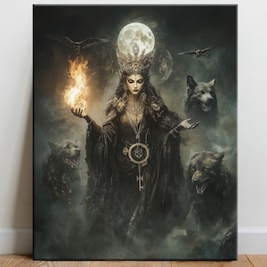 Hekate Göttin - Fine Art Print, Pagan Göttin der Magie und Hexen, digitales Ölgemälde, Dark Gothic Fantasy Kunst