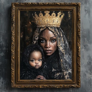 Bela Erzulie - impressão artística, deusa vodu, Madona negra com bebê, pintura a óleo digital