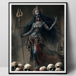 Diosa india Kali: impresión artística en papel, pintura al óleo digital de una guerrera pagana.