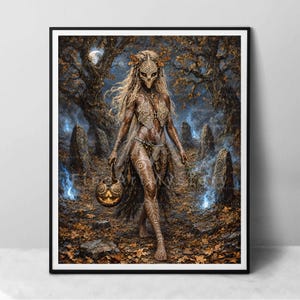 Bruja de Samhain con máscara de hueso — impresión en papel de bellas artes, völva nórdica, ritual de Halloween