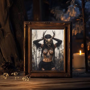Bruja nórdica - Impresión artística en papel, mujer gótica tatuada y ocultista espeluznante, pintura al óleo digital imagen 11