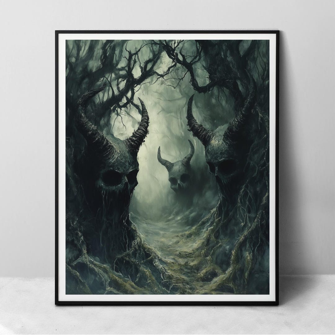 Creepy Forest - Paper Fine Art Print, Mystical Witchy Foggy Night Woods ...