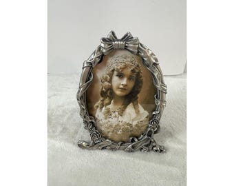 Vintage Pewter Oval Picture Frame Ballet Theme Art Nouveau Sun 3.5x5