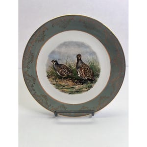 Weatherby Hanley England Falcon  Ware vintage Plate Quail Game Birds 2-77 Green