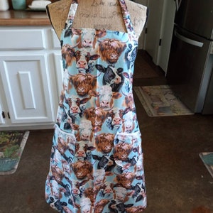 Highland Cow  print womens apron ties in back size s/m/l/xl/2x/3x