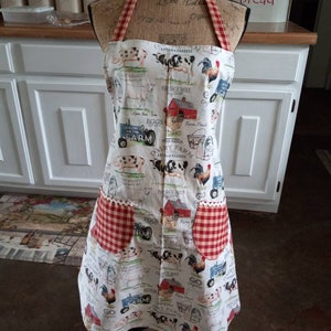 Charming farm house print womens apron size s/m/l/xl/2x/3x