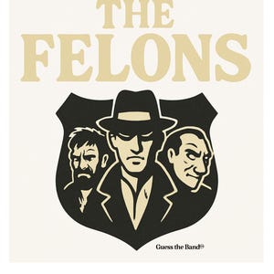 The Felons™ Funny New Wave Band Parody T-Shirt | Guess the Band Vol. 7 | Retro Badge Graphic Tee | Vintage Rock Spoof Shirt