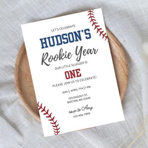 Rookie Year Birthday Invitation, Baseball Birthday, First Birthday Invitation, Sports First Birthday, Boys Birthday, Digital Download