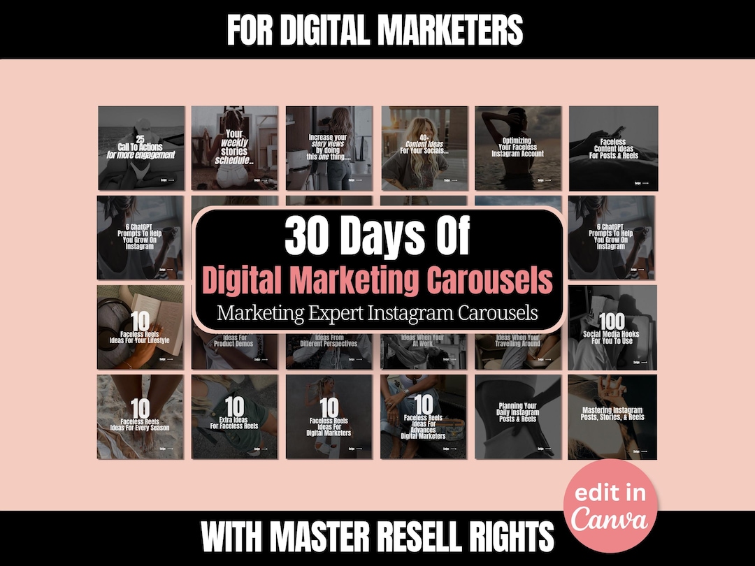 30 Days of Digital Marketing Carousels- MRR - Canva Editable- Instant ...