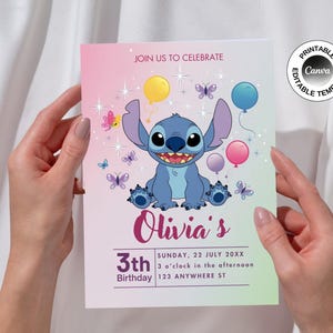 Stitch Editable Birthday Invitation Template, Printable Birthday Party Invitations, Digital Kids Party Invite, Digital Template