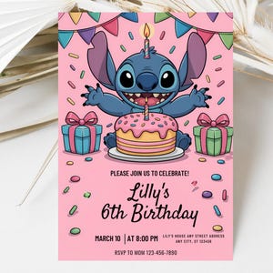 Stitch Birthday Party Invitation: Editable Cartoon Pool Party Template (5x7 Digital Download