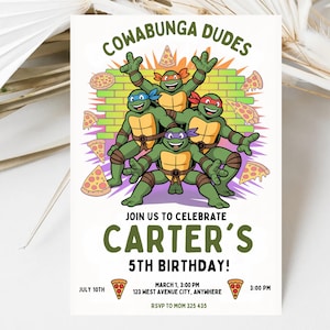 Editable Ninja Turtle Birthday Invitation: Kids Party Template (Digital Download 5x7in Canva Template)
