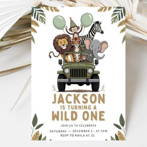 Editable Wild One Birthday Boy Invitation, Safari Animals Party Invite Template, Jungle Safari Theme First Birthday, Digital Download