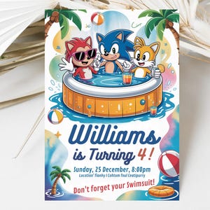 Editable Sonic Pool Party Birthday Invitation, Editable Sonic Canva Template, Sonic Birthday Invite for boys, Summer Party Digital Template