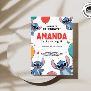 Stitch Birthday Invitation Editable Template, Canva Editable Birthday Invitation, Stitch Birthday Party Invitation, Invite Canva Template