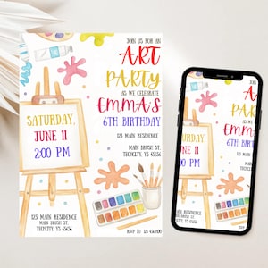 Art Birthday Party Invitation, Art in Party Birthday Party Editable , Art Painting Artist Birthday Mobile Invitation, Digital