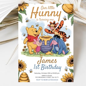 Classic Winnie the Pooh Birthday Invitation: Editable Template (5x7 inches, Digital Download)
