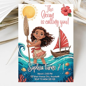 Moana Birthday Invitation: Tropical Ocean Party, Editable Canva Template (Digital Download)