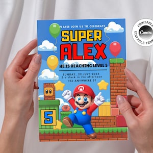 Mario Bros Invitation, Super Mario Birthday Invitation, Super Brothers boy Invite, Video Game, Kid Invite, Editable Template, Editable Canva