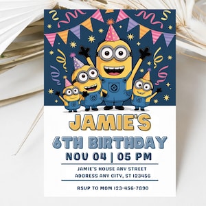 Editable Minion Birthday Invitation: Kids Party, 5x7 (Digital Template)