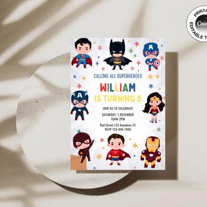 Editable Superheroes Birthday Invitation Template Printable Birthday Party Invitation Kids Party Invite Template Superhero Birthday Card