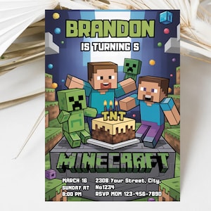 編集可能なMinecrafter誕生日招待状、Minecrafterテンプレート、誕生日招待状、Canvaで編集可能な招待状、デジタルダウンロード