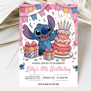 Stitch Birthday Party Invitation: Editable Cartoon Pool Party (Digital Template 5x7in Canva)