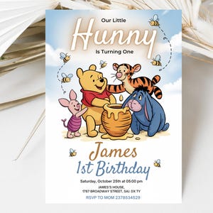 Classic Winnie the Pooh Birthday Invitation: Editable Template (5x7 inches, Digital Download)