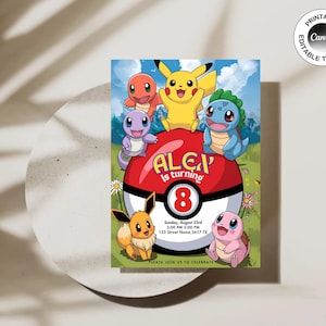 Editable Poke mon Birthday Invitation | Poke mon Pika chu Birthday Party Template | Digital Pokemone Birthday Invite