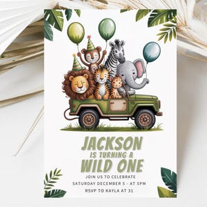 Editable Wild One Birthday Boy Invitation, Safari Animals Party Invite Template, Jungle Safari Theme First Birthday, Digital Download