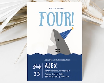Editable Shark Birthday Invitation, Summer Pool Party Birthday Invitation, Boy Birthday Party, Editable Digital Template, DIGITAL DOWNLOAD