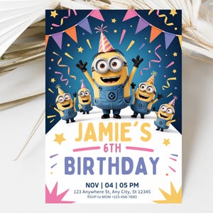 Editable Minion Birthday Invitation: Kids Party, 5x7 (Digital Template)